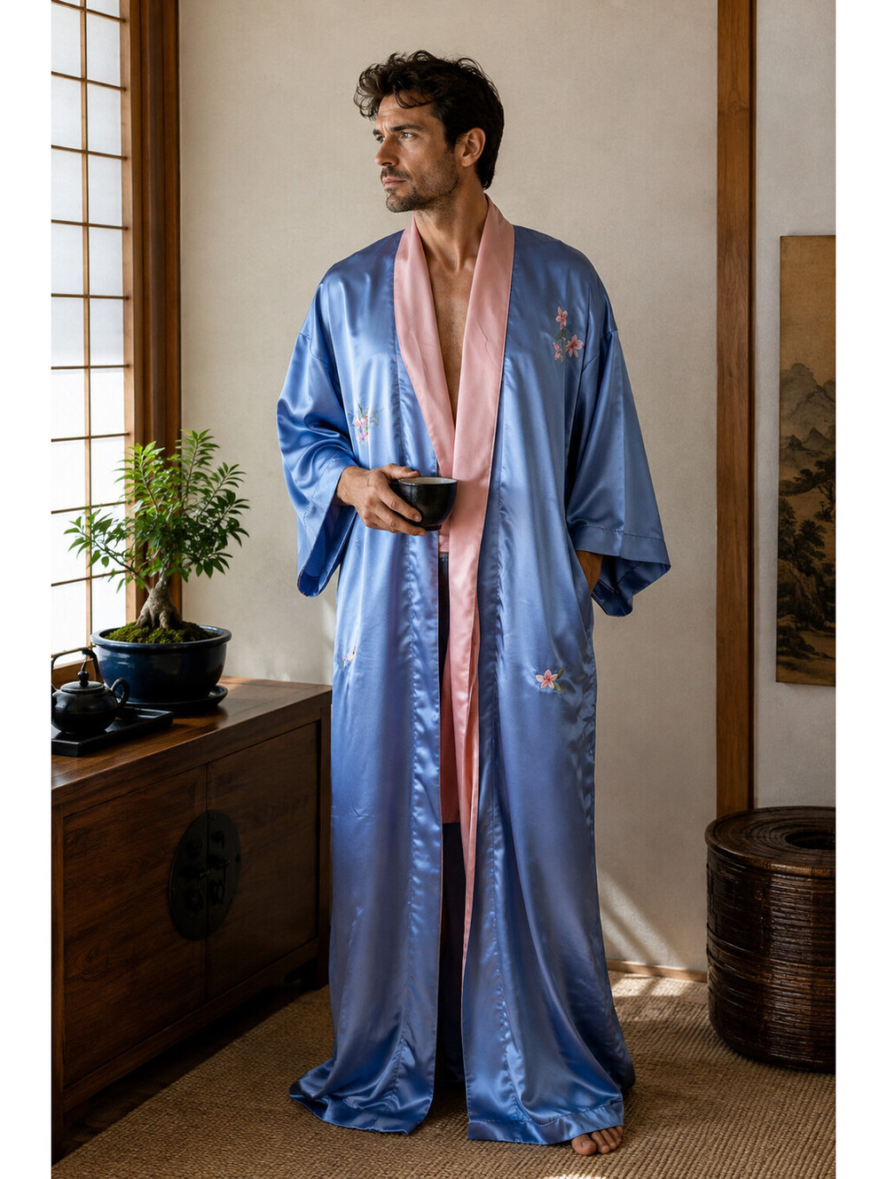 Warner Bros. “The Last Samurai” — Satin Kimono Robe with Cherry Blossom Motif